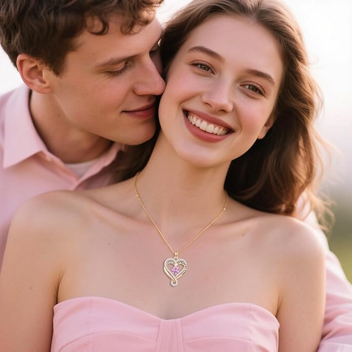 Birthstone Heart Necklaces for Women, Infinity Pendent S925 Sterling Silver Jewelry for Women, Wedding Anniversary, Birthday Mother’s Day Gifts for Mom, Mother, Wife, Girlfriend