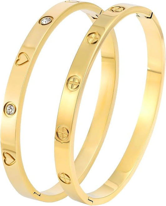 Silver Bangles for Women - Stainless Steel Love & Friendship Bracelet Set with Gift Box | Daily Wear & Party Jewelry