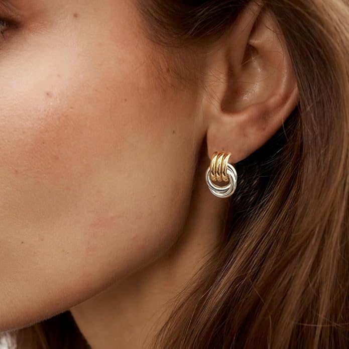 NIXMAX Chunky Small Knot Earrings Gold Silver Geometric Earrings for Women Dainty Gold and Silver Plated Dangle Drop Earrings Hypoallergenic and Lightweight Fashion Trendy Jewelry Gifts
