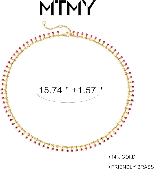 MTMY Beaded Necklaces for Women 14K Gold Plated Dainty Colorful Green/Rose Beaded Pearl Choker Necklace Delicate Boho Choker Necklace Jewelry Gift