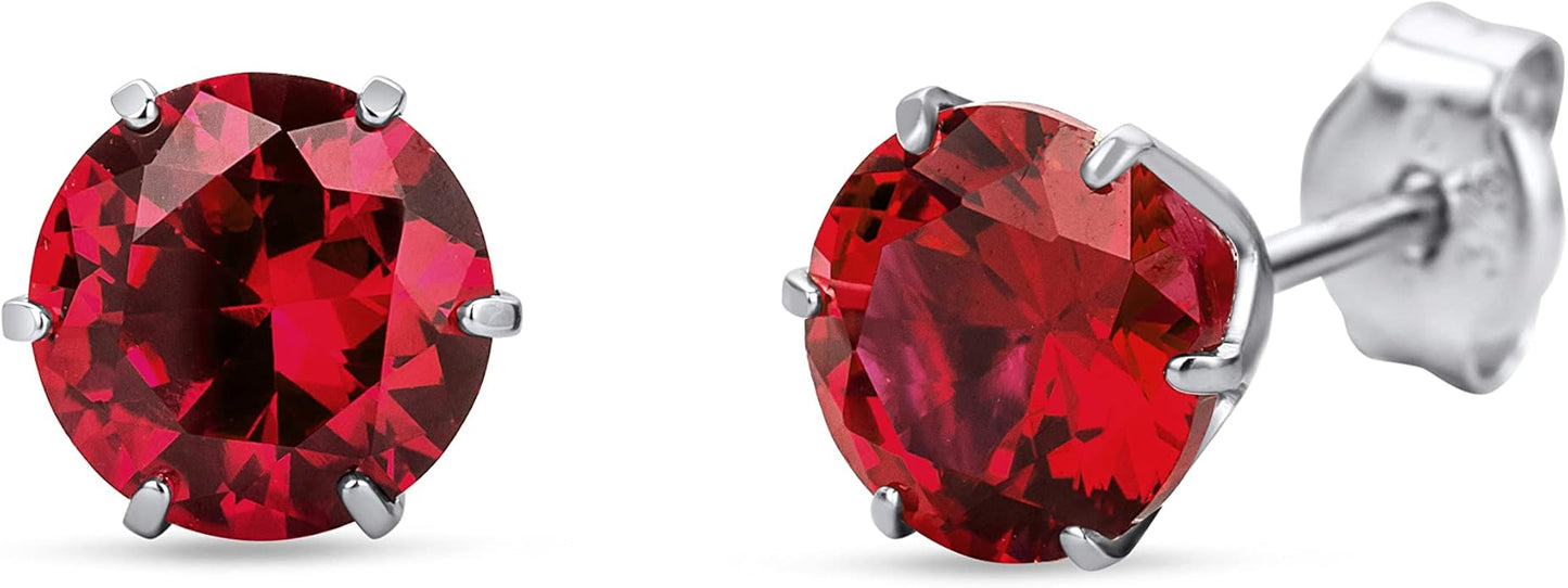 Round 14K Gold Earrings for Women in Solid 14K White Gold 585/14K Yellow Gold 585 with Ruby/Sapphire/Zirconia/Emerald Gemstones, Stud Earrings For Women,Women's Jewelry Delivered in Jewelry Box