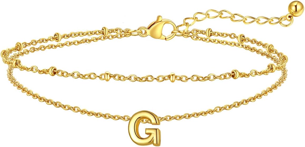 FaithHeart Initial Ankle Bracelets for Women, Waterproof 14k Gold Plated Initial Anklets Non Tarnish Stainless Steel Layered Anklet Summer Beach Foot Jewelry