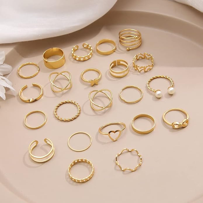 FAXHION Gold Knuckle Rings Set for Women Snake Chain Stacking Ring Vintage BOHO Midi Rings SIze Mixed