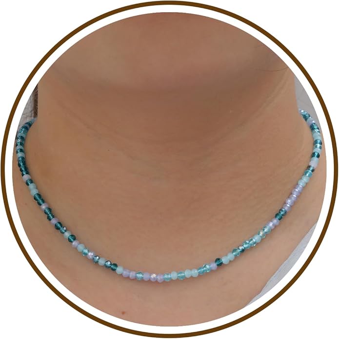 JSJOY Tiny Crystal Beaded Choker Necklaces for Women Colorful Beaded Necklace Dainty Choker Necklaces Simple Boho Jewelry Gifts for Teens Handmade Bead Necklaces Gifts
