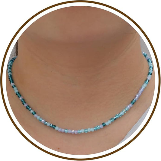 JSJOY Tiny Crystal Beaded Choker Necklaces for Women Colorful Beaded Necklace Dainty Choker Necklaces Simple Boho Jewelry Gifts for Teens Handmade Bead Necklaces Gifts