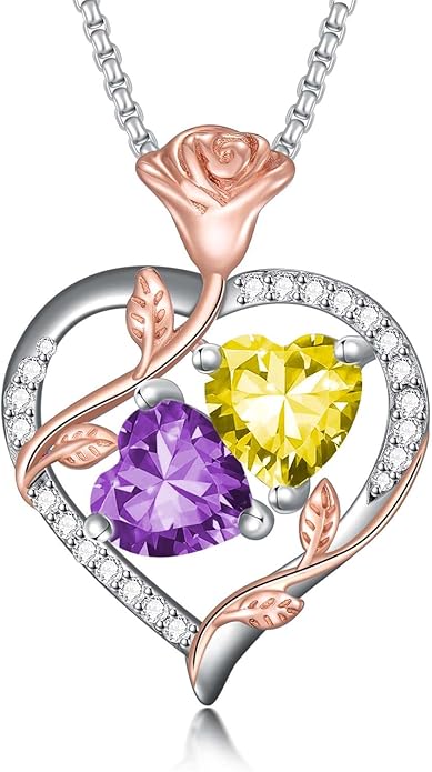Christmas Gifts for Women Rose Heart Birthstone Pendant Necklace I Love You Forever Jewelry Valentine Mothers Day Birthday Gifts for Women Her Wife Girlfriend