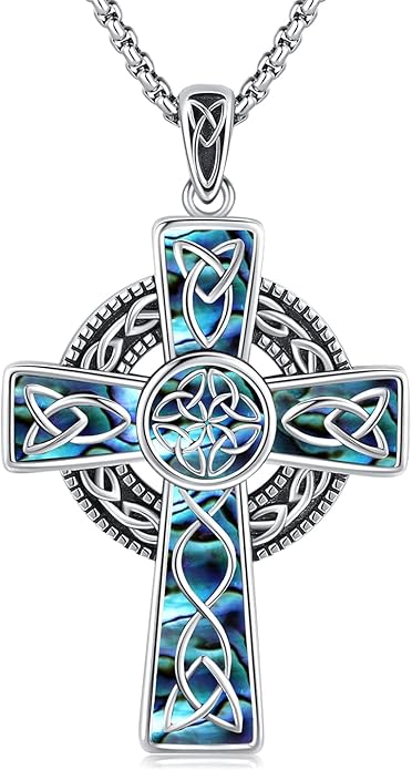 Midir&Etain Celtic Cross Necklace 925 Sterling Silver Cross Pendant Necklace Celtic Viking Irish Jewelry Religious Protective Gift for Men Women