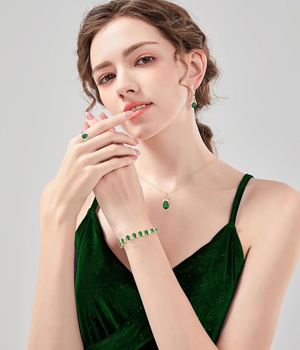 ZCGJWE Wedding Jewelry Set for Women Gem Necklace Earrings Bracelet Luxury Jewelry Set Birthday Valentine's Day Mother's Day Christmas Prom Jewelry Gift