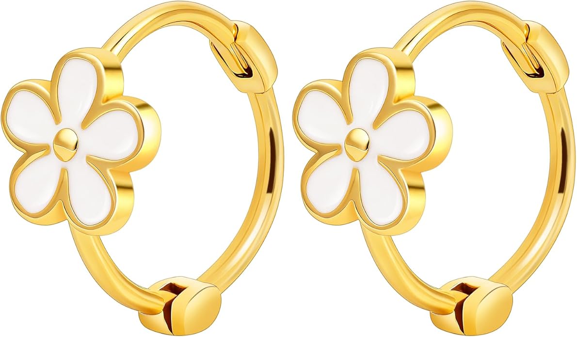 925 Sterling Silver Earrings for Women Dainty Dripping Oil Enamel Daisy Flowers Earrings Minimalist Style Jewelry Sensitive Earrings for Women Hypoallergenic Huggie Hoops