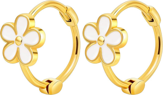 925 Sterling Silver Earrings for Women Dainty Dripping Oil Enamel Daisy Flowers Earrings Minimalist Style Jewelry Sensitive Earrings for Women Hypoallergenic Huggie Hoops