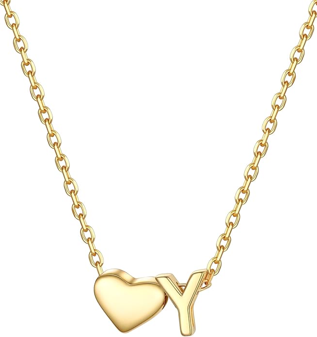 PROSILVER Initial Heart Necklace for Women, 925 Sterling Silver Tiny Heart Letter Necklace Siver, Gold Necklace, Come with Box