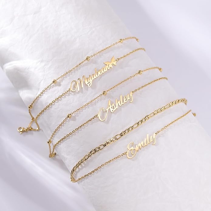 Yofair Ankle Bracelets for Women 18K Gold Plated Custom Gold Name Anklet Personalized Dainty Anklet Bracelet Summer Beach Jewelry for Women