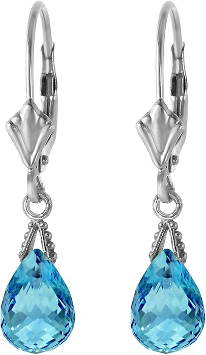 Galaxy Gold GG 14k Solid Gold Jewelry Set: Natural Briolette Blue Topaz Pendant Necklace and Dangle Earrings