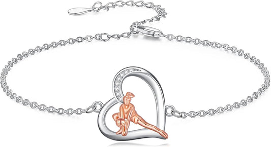 Volleyball/Tennis/Golf Bracelet 925 Sterling Sliver Heart Sports Bracelets Jewelry Gifts for Women Mom Lover Player