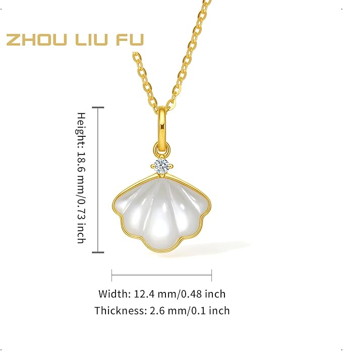 ZHOU LIU FU 750 Gold Shell Pendant with Mother of Pearl and Diamond Pendants Elegant White Jewelry for Women Mother's Day (Not Include Necklace) J0411915