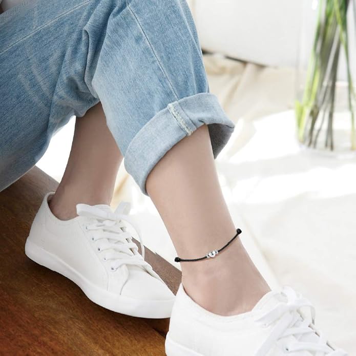 J.Endéar Anklet Heart Waterproof Boho Jewellery Handmade String 925 Sterling Silver Summer Beach Anklets for Women Ladies Love Friendship Braided Jewelry