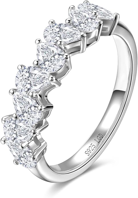 AGVANA 1.1 Ct. Tw. Pear-Cut Lab Grown Diamond Ladies Eternity Wedding Bands in Sterling Silver Engagement Promise Wedding Anniversary Stackable Band Ring for Women (D-E Color, VS Clarity), Size 5-9