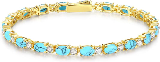 FANCIME 14K Gold Plated Birthstone Bracelets 4mm Sterling Silver Tennis Bracelets Gold Bracelets Birthday Jewelry Gifts for Women 7"