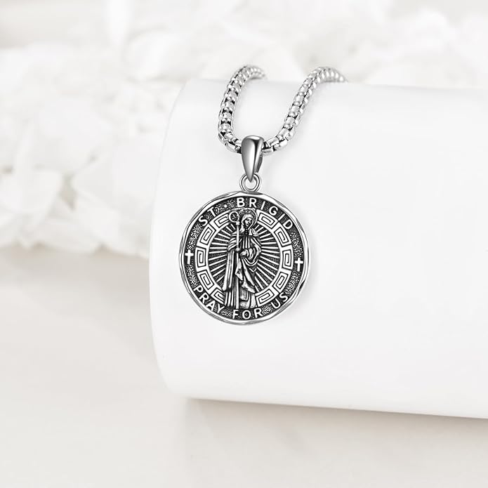 YFN Patron Saint Necklace Sterling Silver Amulet Medal Pendant Religious Protector Jewelry Gifts for Women Men