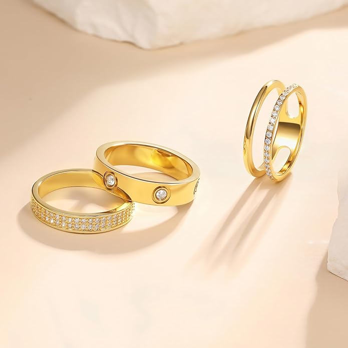 PDWZNBA Gold Rings for Women Non Tarnish Stackable Rings Trendy Dainty 18K Gold Plated Stacking Rings Set Love Friendship Rings Band Rings Promise Wedding Engagement Rings Size 5-11
