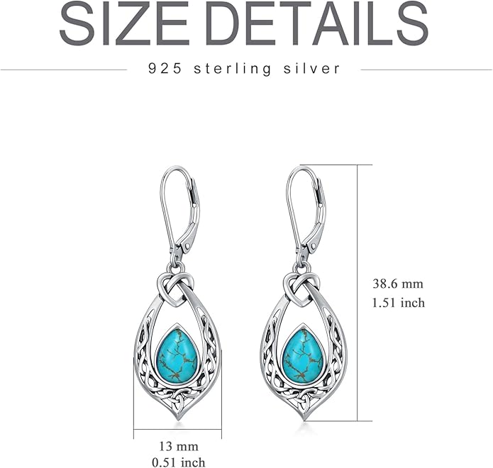 Celtic Knot Dangle Earrings 925 Sterling Silver Oxidized Vintage Drop Leverback Earrings with 8 * 6mm Simulated Birthstone Crystal Christmas Jewelry Gifts for Women (Gift Box)