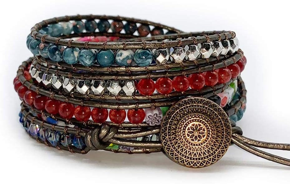 ZOSOJONA Boho Handmade Natural Stone Wrap Bracelets Turquoises Crystal Beads Bracelet Jewelry