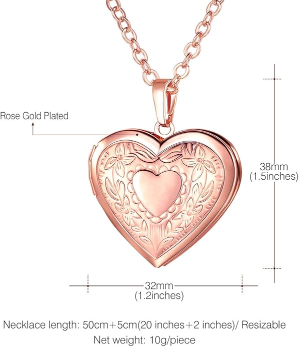 U7 Women Locket Necklace Platinum 14K Gold Photo Lockets that Hold Picture,Chain 20 Inch Personalized Gift Custom Love Heart Image Necklaces