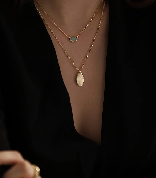 OZEL JEWELRY & GIFT Layered Gold Necklaces for Women - Crystal Colorful Delicate Cutting Pendant Necklace - 18K Gold Plated - Birthday Gifts (Made in Korea)