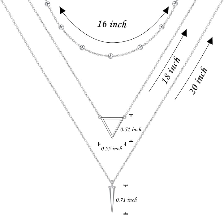 S925 Sterling Silver Layered Necklaces Multi 3 Layer Circle Bar Boho Long Triple Choker Pendant Necklace Jewerly Gift for Women