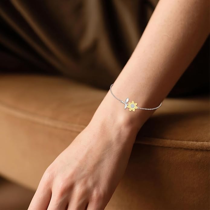 Mustard Seed Cross/Paw Print/Butterfly/Sunflower/Compass/Moss Agate Bracelet for Women 925 Sterling Silver Graduation Link Bracelet Jewelry for Women