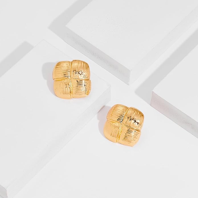 Irregular Gold Stud Earrings for Women Hammered Silver Stud Earrings Statement Geometric Earrings Vintage Gold Earrings