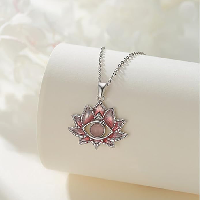 Evil Eye Necklace for Women 925 Sterling Silver, Protection Necklace with Blue Evil Eye Charm, Evil Eye/Lotus Pendant Jewelry, Birthday Christmas Gifts for Her
