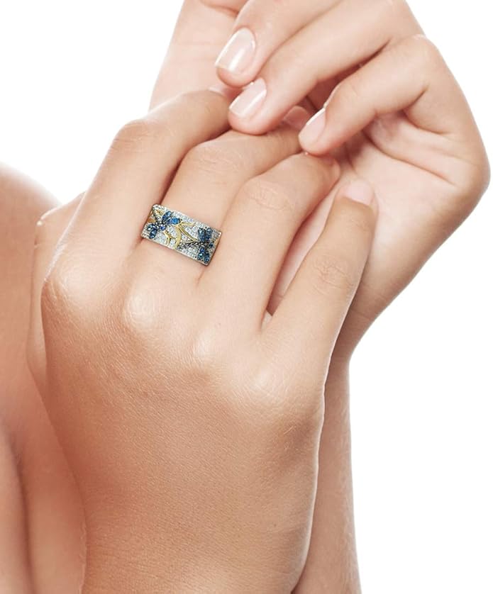 Santuzza 14K Gold Plated Dragonfly Ring Cubic Zirconia 925 Sterling Silver Butterfly Ring