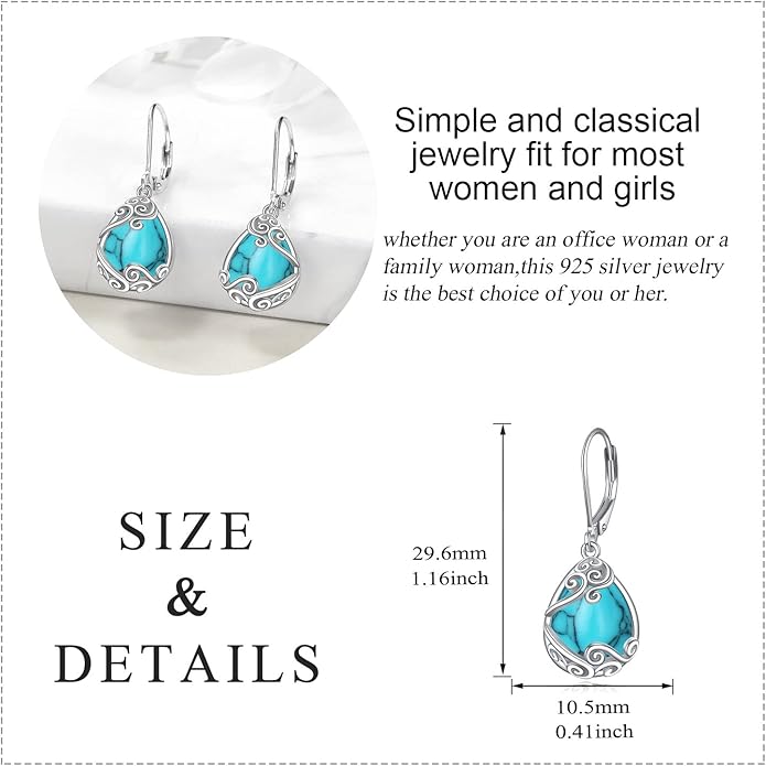 Moonstone Filigree Drop Dangle Teardrop Earrings 925 Sterling Silver Moonstone Leverback Earrings for Women Jewelry Gifts