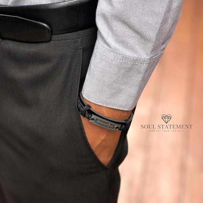 Leather Cross Bracelet for Teens or Men, Cool Christian Gift Ideas for Teenagers for Confirmation, Baptism, Christmas Stocking Stuffers