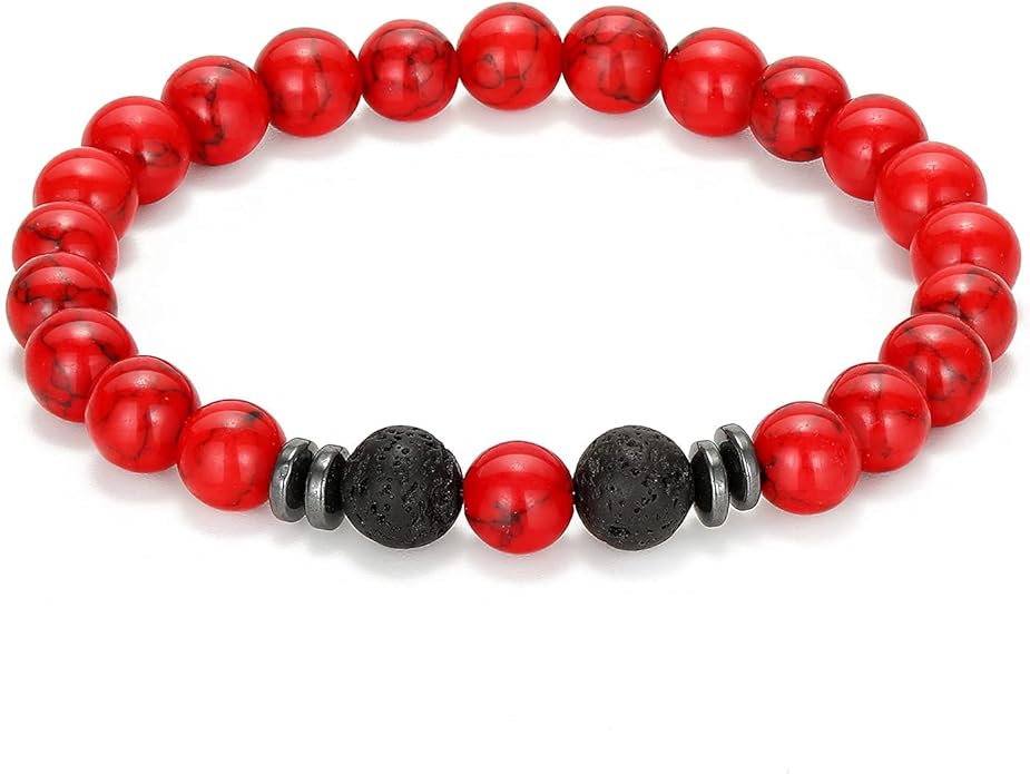 MengPa Mens Beaded Bracelets Couples Matching Bracelet Set Lava Rock Beads for Women Stone Jewelry