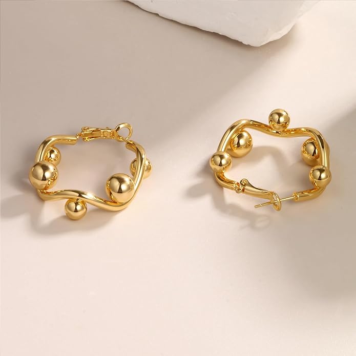 8YEARS Chunky Gold Hoop Earring for Women, 18K Gold Plated Lightweight Thick Hoops, Hypoallergenic Trendy Jewelry for Gift