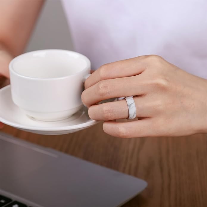 Egnaro Women's Bridal Rings Sets, 6mm Wide, 2mm Thick, Silicone Wedding Rubber Band with Half Size, Inner Arc Ergonomic Breathable Design