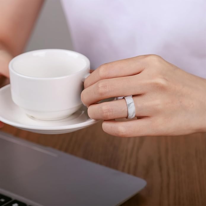 Egnaro Women's Bridal Rings Sets, 6mm Wide, 2mm Thick, Silicone Wedding Rubber Band with Half Size, Inner Arc Ergonomic Breathable Design