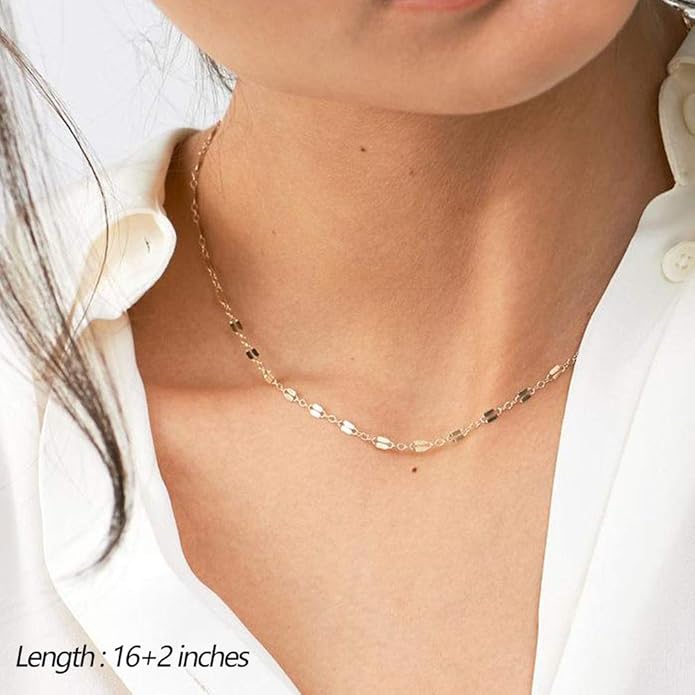 Turandoss Dainty Layered Choker Necklace, Handmade Y Pendant Necklace Multilayer Bar Disc Necklace Adjustable Layering Choker Necklaces for Women