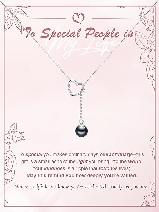 KANNSOAR Tahitian Black Pearl AAAA 18K White Gold Plated Sterling Silver Heart Pendant Y Necklace for Wedding Anniversary Birthday Graduation Jewelry Gift for Women Wife Mom Girlfriend