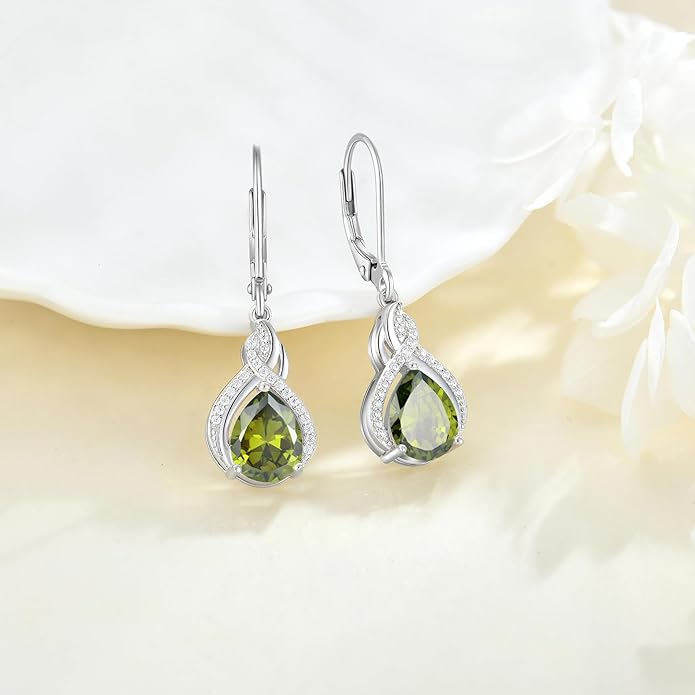 Infinity Teardrop Jewelry Set for Women Peridot Necklace & Earrings August Birthstone Jewelry