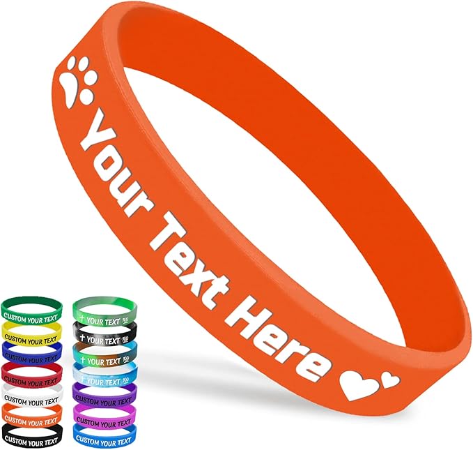 Custom Silicone Wristbands Bulk 1/5/25/50/100/200 PCS Personalized Rubber Bracelets Wristbands for Events,Support, Fundraisers, Motivation, Awareness(Orange)
