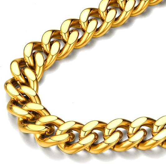 FindChic Men Curb Chain Necklace 18K Gold Plated/Stainless Steel/Black Chunky Double Tight Cuban Link Hip Hop Neck Chains for Men Boys 3.5MM/5MM/6MM/7MM/9MM/12MM 14''-30'' 8 Length Options (Send Gift Box)