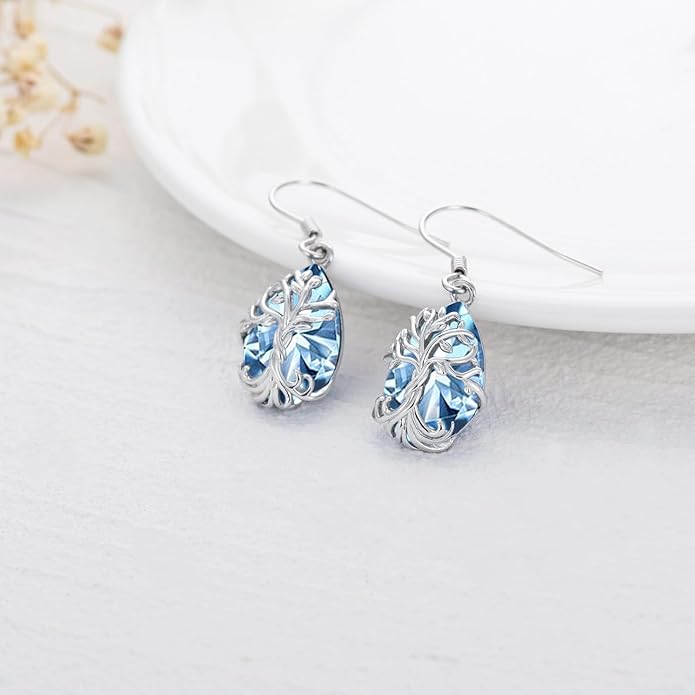 TOUPOP Tree of Life Earrings 925 Sterling Silver Family Tree Dangle Drop Earrings Crystal Jewelry Birthday Christmas Gifts for Women Her