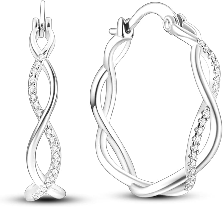 NARMO 925 Sterling Silver Hoop Earrings for Women Hypoallergenic Lightweight Simple Huggie Hoop Earrings Twisted Hoop Earrings Colorful Cubic Zirconia Hoop Earrings Rainbow Hoop Earrings