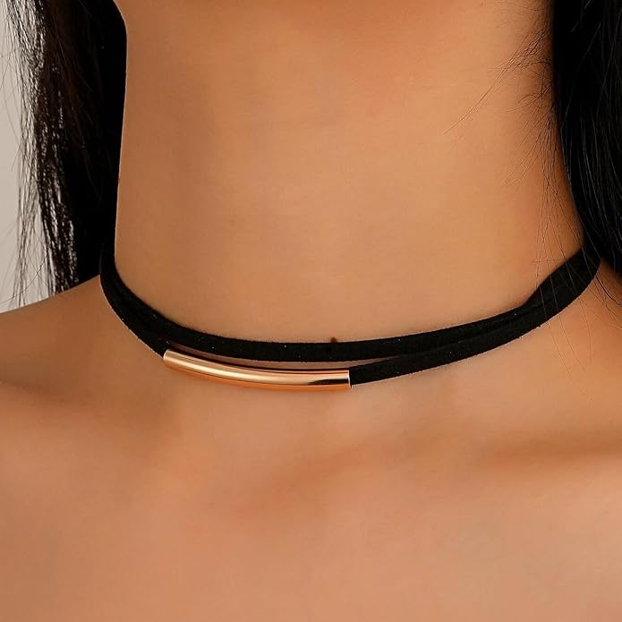 Sora Tuki Black Choker Necklace for Women 1cm-3cm Wide Velvet Leather Lace Chocker Tattoo Collar 90s Goth Jewelry