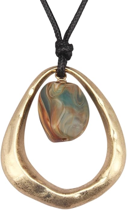 Long Boho Necklaces for Women Vintage Leather Wooden Pendant Y Choker Ethnic Style Gold Circle Hippie Sweater Necklace