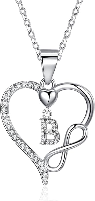 Valentines Day Gifts for Women Hers, Dainty 925 Sterling Silver Infinity Heart Initial Necklace, Letter A-Z Zircon Pendant, Jewelry Gift for Wife