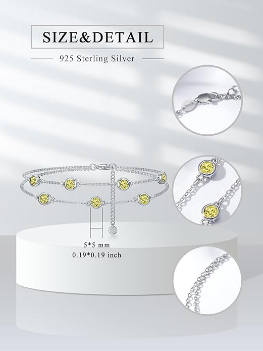 Dorunmo Birthstone Anklet Bracelets for Women 925 Sterling Silver Birthday Mother's Day Jewelry Gifts for Wife Mother Her